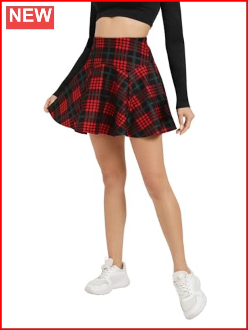 Vintage Plaid Elastic Waist Flared Mini Skater Skirt